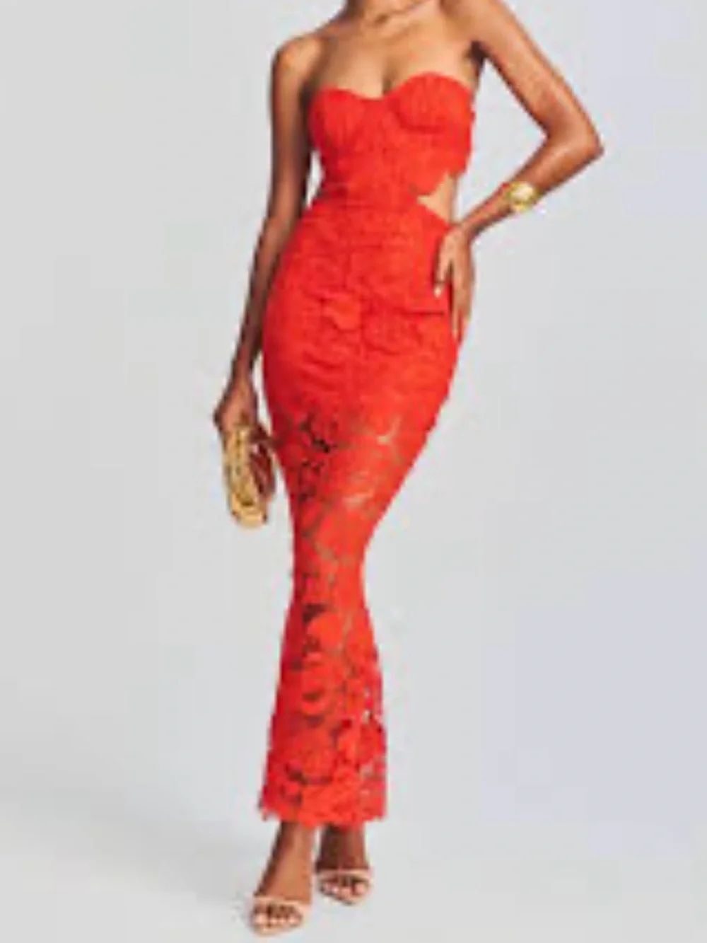 Amable by Mable Lace Maxi Orange Dress(Size Medium)